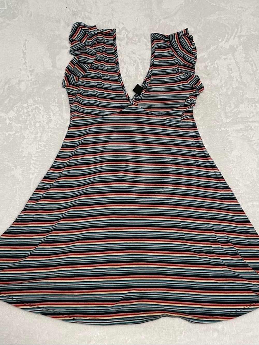 wild fable Striped V-Neck Flutter Sleeve Dress in Blue, Red & White